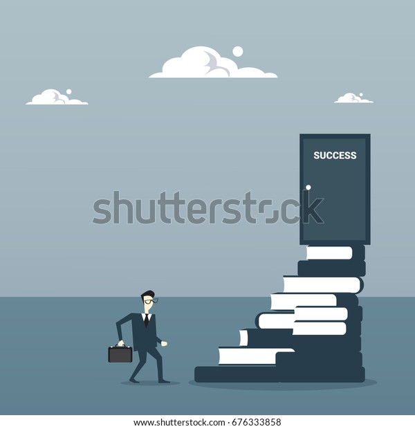 Business Man Go On Stairs Book Stock Vector Royalty Free 676333858