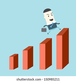 Business man go to top of graph