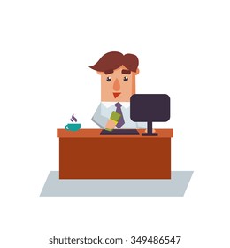 Business man got salary cartoon character flat vector illustration