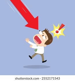 Gráfico de hombre de negocios cayendo. Crisis empresarial, tendencia bajista en el mercado financiero. Plano, Vector, ilustración, dibujos animados, EPS10.   