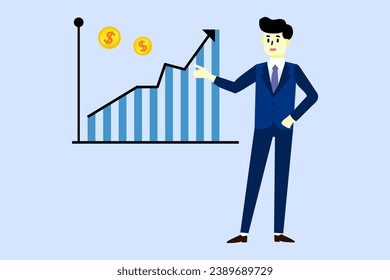 business man with graph. business finance flat illustration