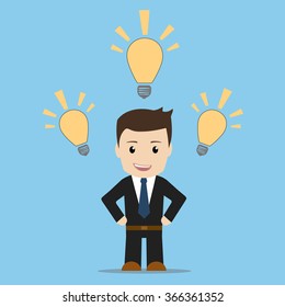 Business man with great ideas, flat modern design vector illustration on blue background.