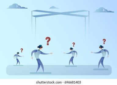 Business Man Group Blind Forded Walking With Question Mark Problem Concept Vector Illustration