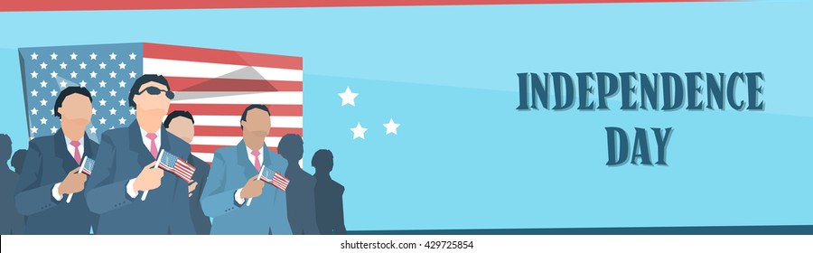 Business Man Group Hold United States Flag Independence Day Banner Vector Illustration