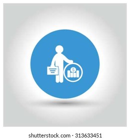 Business Man with Growing graph Icon. Blue Business Pictogram. vector illustration