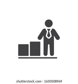 Business man Growing graph vector icon. filled flat sign for mobile concept and web design. Businessman, bar chart diagram glyph icon. Symbol, logo illustration. Vector graphics