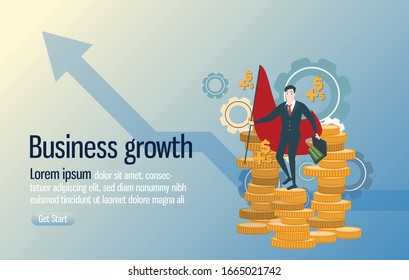 Business man and growth with strategy concept,Leader in carry mode idea with cartoon flat,Business 
character design for website,Vector illustration office man and arrow to success and copy space.
