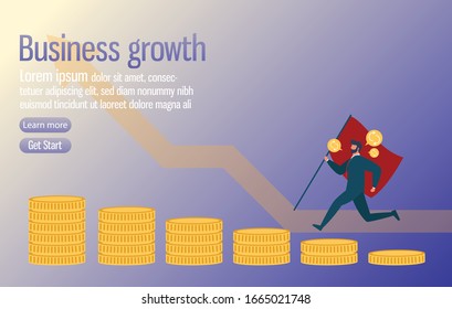 Business man and growth with strategy concept,Leader in carry mode idea with cartoon flat,Business 
character design for website,Vector illustration office man and arrow to success and copy space.