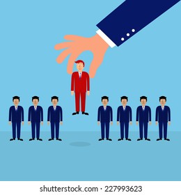 business man hand choosing right man,human resource concept,illustration,vector