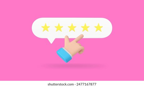 Hacer clic de cursor de mano de hombre de negocios calificación de cinco estrellas mejor opción Cliente Vector 3d Anuncio Plantilla de cartelera. El cliente recomienda el Comentarios excelente evaluación del precio producto servicio garantía de calidad