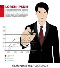 Business man hand drawing a graph