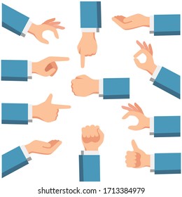 Business man hand in flat style vector collection