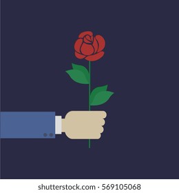 Business man hand hold rose flower. Rose  Vector Illustration