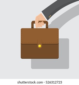 Business man hand holding briefcase with money,flat design,vector illustration