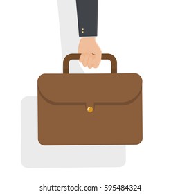 Business man hand holding briefcase with money,flat design,vector illustration