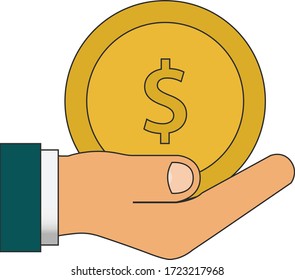 Business Man Hand Holding Dollar Coin