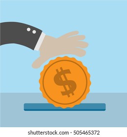 Business man hand holding money coin and dollar icon internet banking flat design vector illustration. Money coin. Money coin. Money coin. Money coin. Money coin. Money coin. Money coin. Money coin.