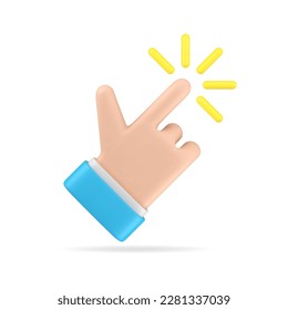 Business man hand human finger click pointer web screen cursor gesture 3d icon realistic vector illustration. Cyberspace direction arrow male arm forefinger interface link mouse point sign technology