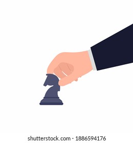 Business man hand making a strategic chess move. Smart competition theme. Think or plan your success vector illustration. The Concept planning and management isolated on white background