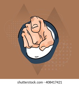 Business Man Hand Point Finger At You Over Triangle Geometric Background Flat Vector Illustration
