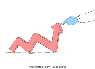 Business Man Hand Pull Red Arrow Up Financial Success Concept Vector Illustration