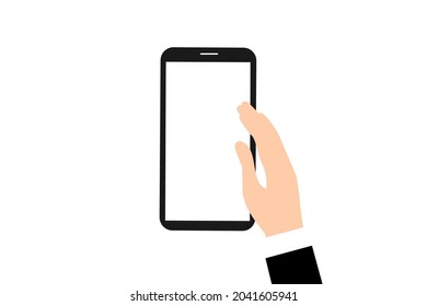 Geschäftsmann Hand Touch Handy Handy mit weißem leerem Bildschirm, Vektorgrafik