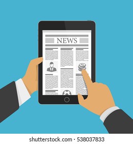 Empresario Manos Manos Tableta con Noticias en Internet.