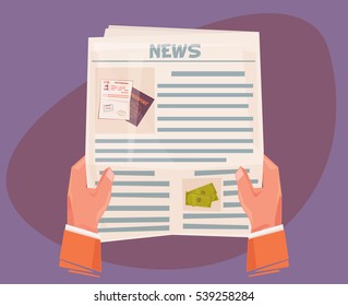 Business man hands holding newspaper with news