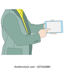 Business man hands holding tablet computer, vector format