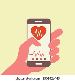 Business man hands point to smart phone tablet screen for health check concept of medicine technology on yellow background