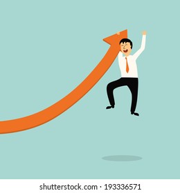 business man hang graph arrow higher,successful concept,illustration,vector