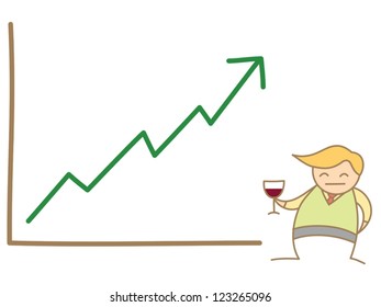 business man happy graph up
