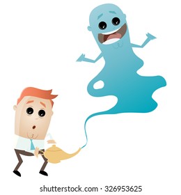 business man with happy jinn