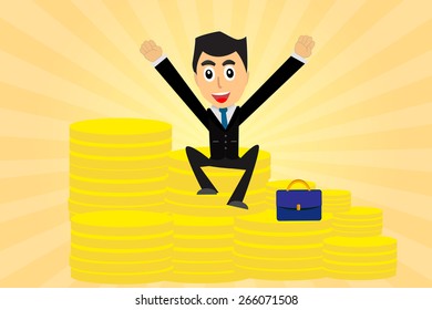 Business man has a lot of money he is happy.