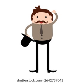 Business Man with Hat and Mustache Gentleman Character. People, activities and vintage fashion vector art