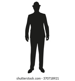 Business man in hat, standing vector silhouette