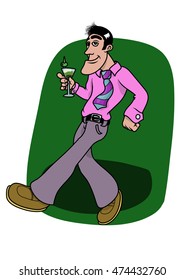 A business man having a cocktail with a pink shirt and tie