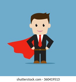 Business man hero, flat design, blue background vector illustration.