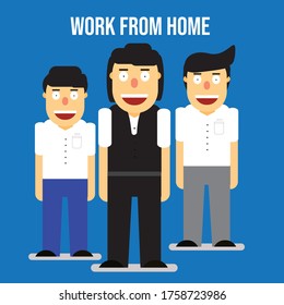 Business Man, High School, and middle school people work from home Vector Flat Character Illustration