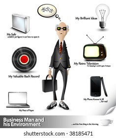 Business Man and his Environment - 3D Vector Icons