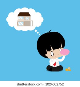 Business man and his piggy bank. Saving and Investment planning. Concept of business and finance