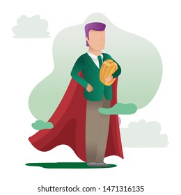 Business Man Hold Gold Coin Red Cover Vector