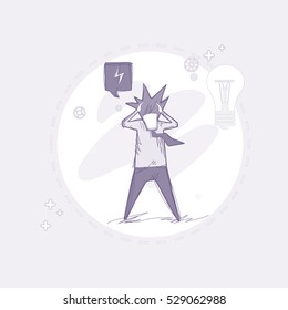 Business Man Hold Head Pondering Problem Concept Vector Illustration