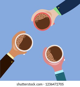 Business man hold a hot drink for celebrating and have fun.
