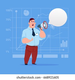 Business Man Hold Megaphone Loudspeaker Digital Marketing Concept Flat Vector Illustration