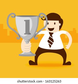 Business man hold trophy cup