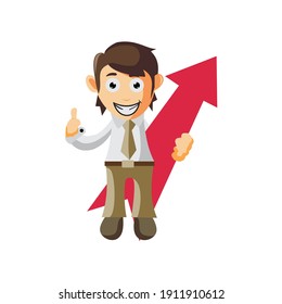 Business man Holding Arrow Up cartoon character Illustration design creation Isolated