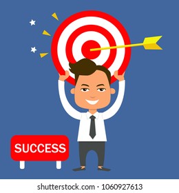 Business man holding arrow target cartoon vector illustration, business concept