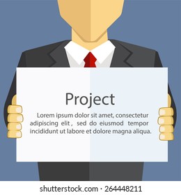 business man holding  banner / present / flat design / vector / EPS10