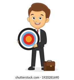 Business man holding big aim target
